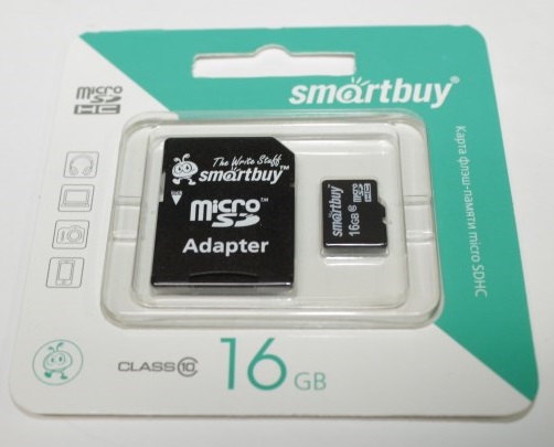 Карта памяти 16GB microSDHC SmartBuy(class 10) с адаптером