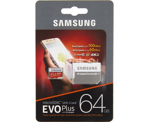 Карта памяти MicroSD  64GB (SDXC) Samsung Evo Plus class-10 с адаптером