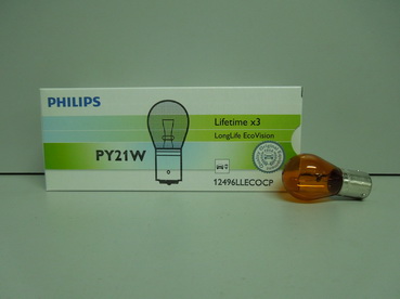 Лампа PHILIPS 12V PY21W  LONGLIFE ECO VISION (3-хкратный ресурс) янтарная(желтая)