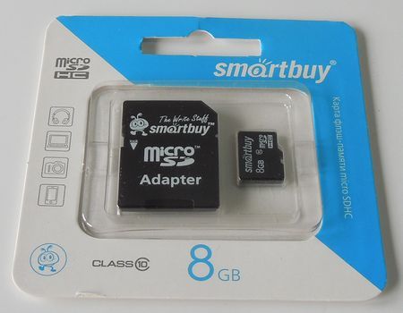 Карта памяти Micro SD  8GB SmartBuy class-10 с адаптером