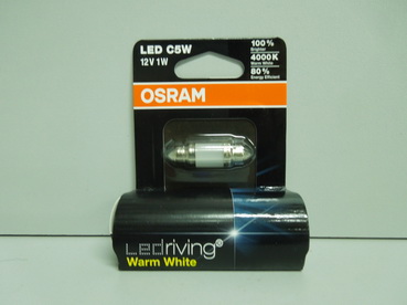 Лампа Osram 12V C5W (SV8,5-8) WARM WHITE белая 35мм 1 св. диод 4000К блистер