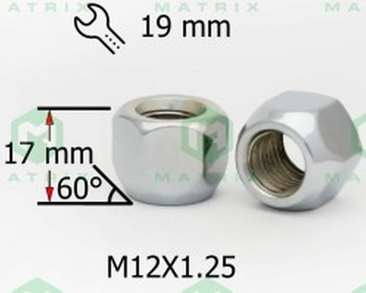 Гайка колеса M12*1,25 конус L=17мм S=19мм открытая хром