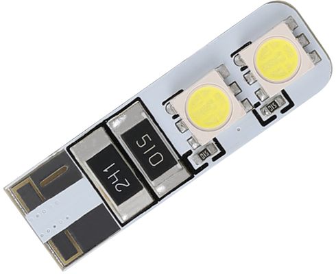 Лампа светодиод. 12V T10 бесцок. 4 диода SMD белая Canbus (W5W) (W2.1x9.5d) (5050) блистер 2шт (МАЯК)