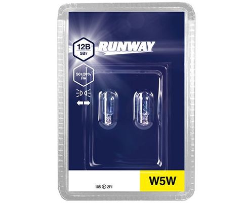 Лампа RUNWAY 12V бесцок. W5W (W2.1x9.5d) блистер (2шт)