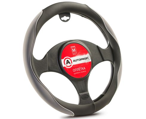 Оплетка руля (M) 2108-15, ИНОМАРКИ 37-39 см софттач 2 вставки из нубука с контрастной бейкой, гладкая черно-серая