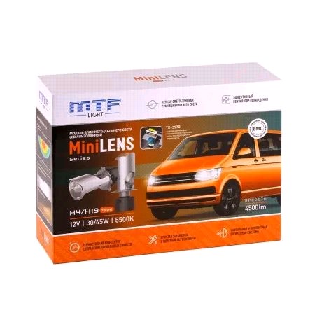 Лампа H4/H19-12V 30/45W, 4500Lm, 5500K, (Мини Линза)  серия MINILENS LED 2шт