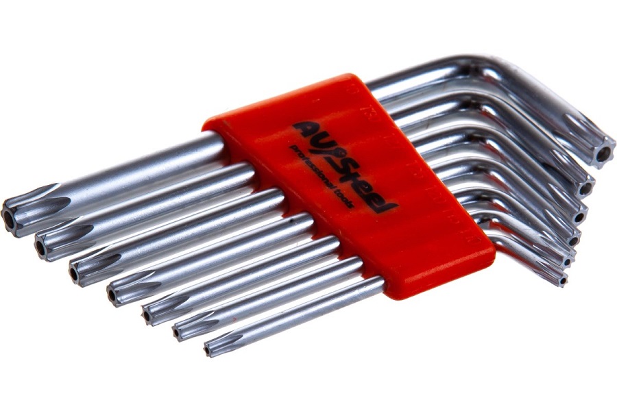 Набор  торкс (TORX) Г-образных  7 предм. (T10,T15,T20,T25,T27,T30,T40) Г-образных с отверствием CrV