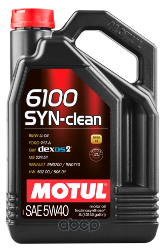 Масло моторное MOTUL 6100 Syn-Clean 5W40 4л. синт. (Kia/Hyundai,Mitsubishi,Nissan,Suzuki, SsangYong,Toyota) (бенз., ди