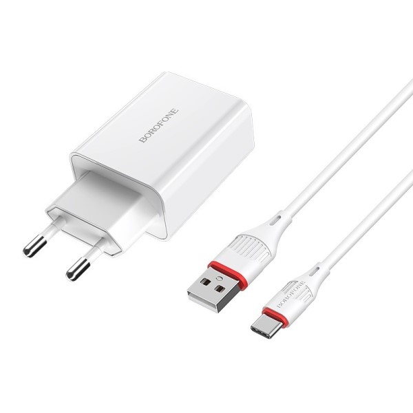 Устройство зарядное - адаптер сетевой 1 USB 3.0A Quick Charger + кабель Type-C, белый