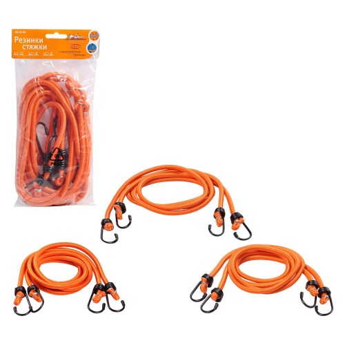 Стяжка груза набор 6шт: 2шт.-60см, 2шт.-80см, 2шт.-100см, D-8мм, (мет. крючки) /резин./