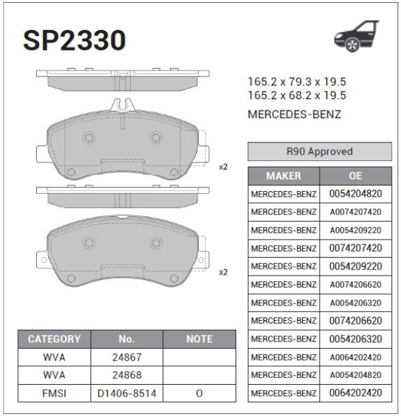 Колодки передние MERCEDES GLK X204 08-15 SP2330