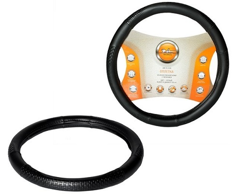 Оплетка руля (M) 2108-15, ИНОМАРКИ 37-39 см кожа черная с тиснением