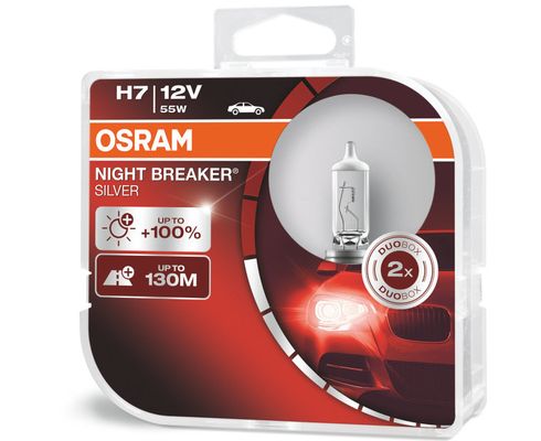 Лампа Osram H7-12-55 BOX2 NIGHT BREAKER SILVER Osram на 100% больше света на дороге