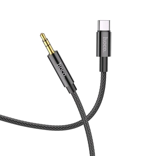 Кабель AUX аудио с разьемом Jack 3,5мм для USB type-C 1м черный, нейлоновая оплетка