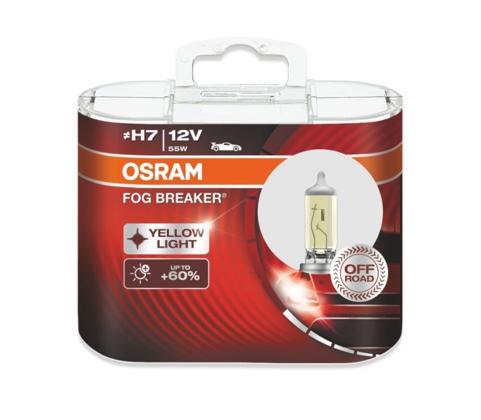 Лампа Osram H7-12-55  +60% FOG BREAKER 2600K набор 2шт Евро-бокс