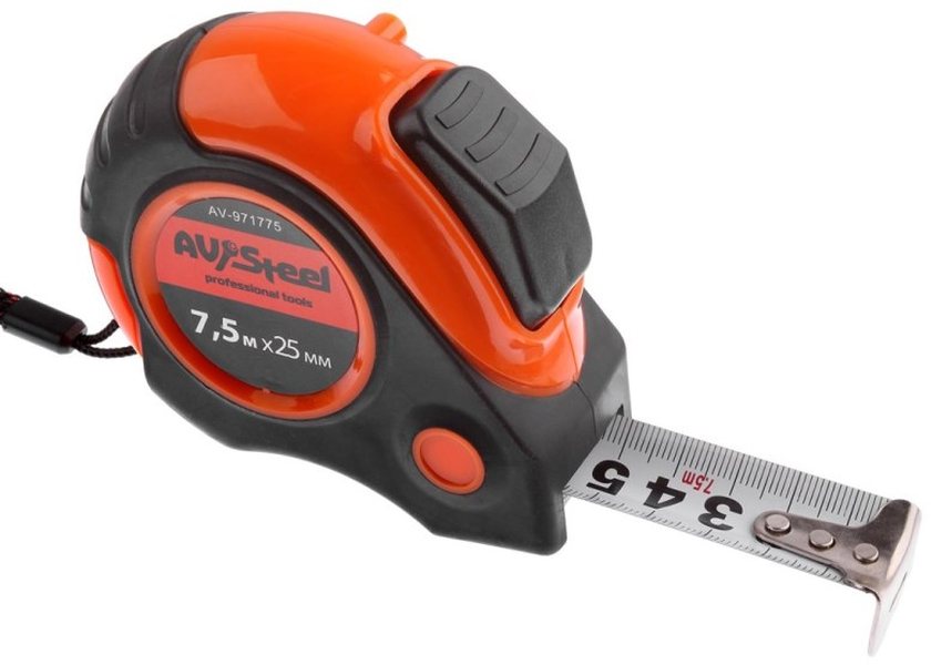 Рулетка 7,5м х 25мм обрезиненный корпус с автостопом