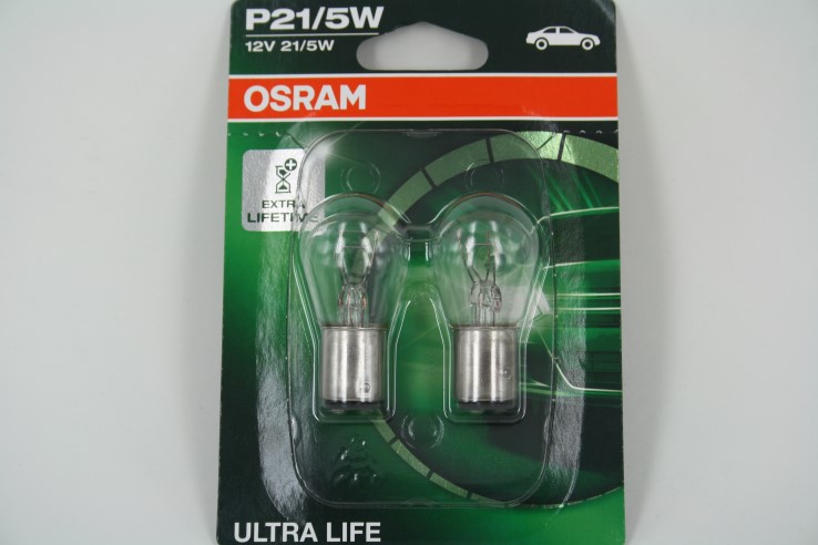 Лампа Osram 12V P21/5W двухконтактная ULTRA LIFE =блистер 2шт=