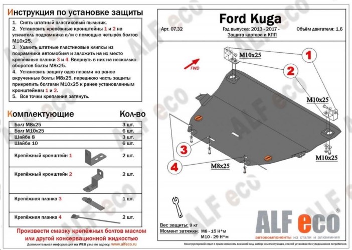 Защита картера и КПП Ford Kuga 1.6 2013-
