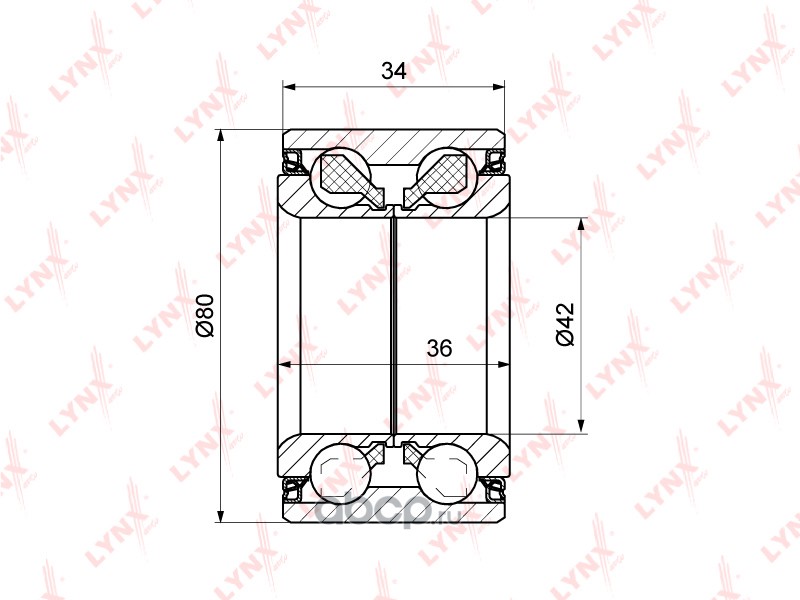 Подшипник ступицы передний 34x42x80