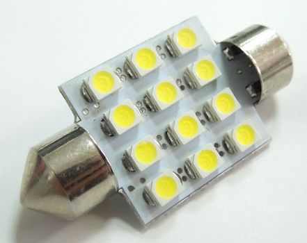 Лампа светодиод. 12V T11 салон. 36мм 12 диодов SMD белая (SV8.5)