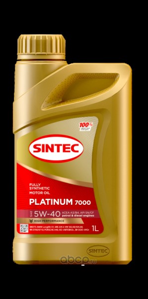 Масло моторное Sintec Platinum 7000 SAE 5w40 ACEA A3/B4, API SN/CF 1л синт.(стар.номер 801940)