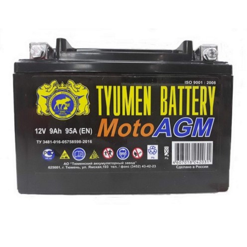 Аккумулятор (мото) 6 МТС* 9 95А (12В) (+/-) п/п AGM под болт 150х86х105