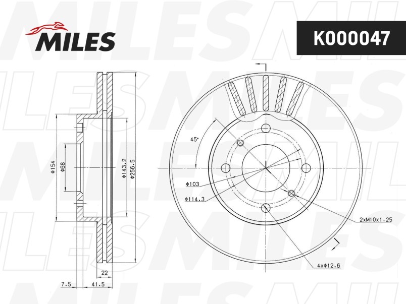 Диск тормозной передний Nissan ALMERA N16/PRIMERA P11 -99(-ABS) вент.(d=257mm)