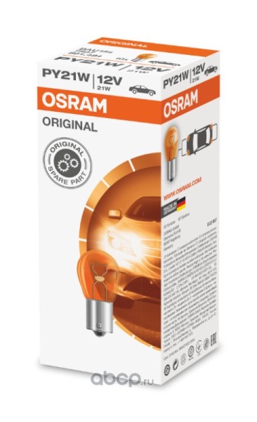 Лампа Osram 12V PY21W (BA15s) Желтая