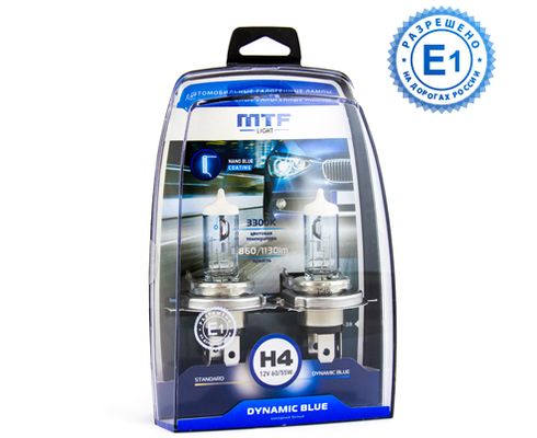 Лампа MTF H4-12-60/55 3300K Dynamic blue набор 2шт