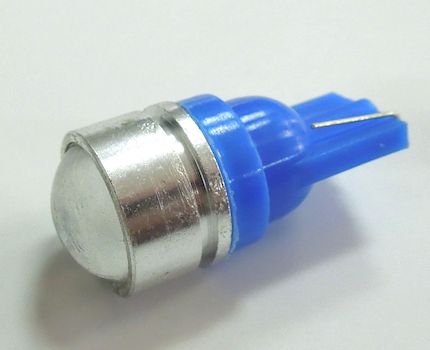 Лампа светодиод. 12V T10 бесцок. 1 диод HP синяя 130LM (W5W) (2510)