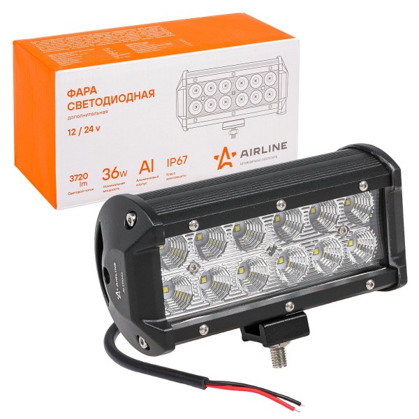 Фары доп. дневные ходовые огни 12 LED 36W (Балка) 12-24V 165*78*65 двухрядная, рассеянный св