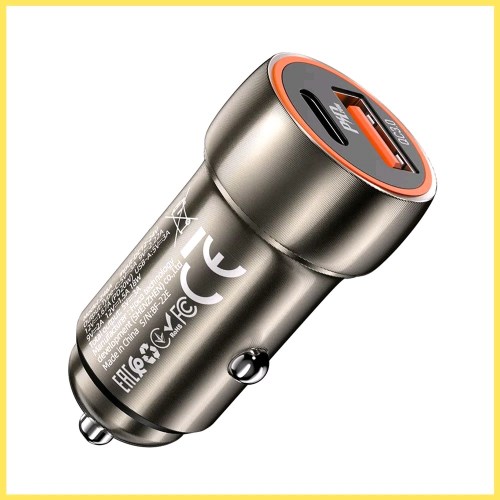 Устройство зарядное для мобил. тел. из прикуривателя 12В в 1 USB QC 3.0 + Type-C, 20W Серый