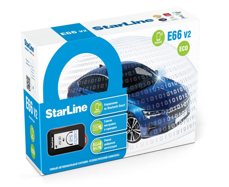 Сигнализация StarLine E66 V2 BT Eco 2CAN+4LIN обратная связь, ЖК-дисплей, диалоговый код