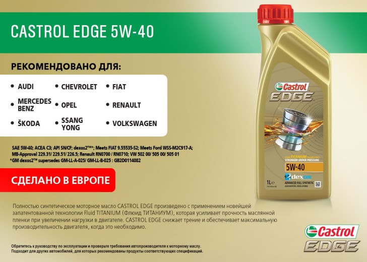 Масло моторное Castrol EDGE 5W40 C3 SN/CF Titanium FST 1л. синтетика