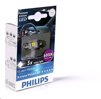 Лампа PHILIPS светодиод. 12V  AC- 1 диод салон белая 6000K 43мм 120* (SV8,5)