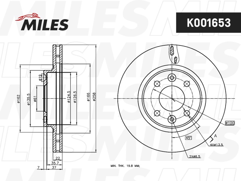 Диск тормозной передний Renault Logan Sandero с 2014 г. Lada XRAY (258х22)