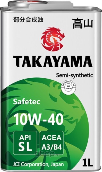 Масло TAKAYAMA Safetec SAE 10W-40 API SL, ACEA A3/B4 1л п/синт. уп/12шт жесть Замена арт 605046