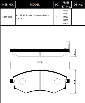 Колодки тормозные передние Hyundai ELANTRA 1,6,1,8.2,0