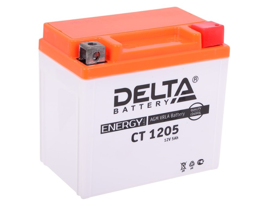 Аккумулятор 12V 5Ah для скутеров DELTA (YTX5L-BS, YTZ7S) обрат. поляр. (114*70*106 пуск. ток 80A)