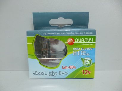 Лампа  ДиаЛУЧ  H1-12- 55+80% 4500K EcoLight Evo ярко-белая набор из 2шт (60)