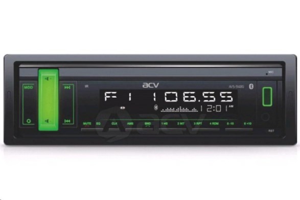 ACV Проигрыватель AVS-914BG 4х50w, MP3/USB/AUX/SD/FM, Bluetooth, зеленая подсветка, без привода
