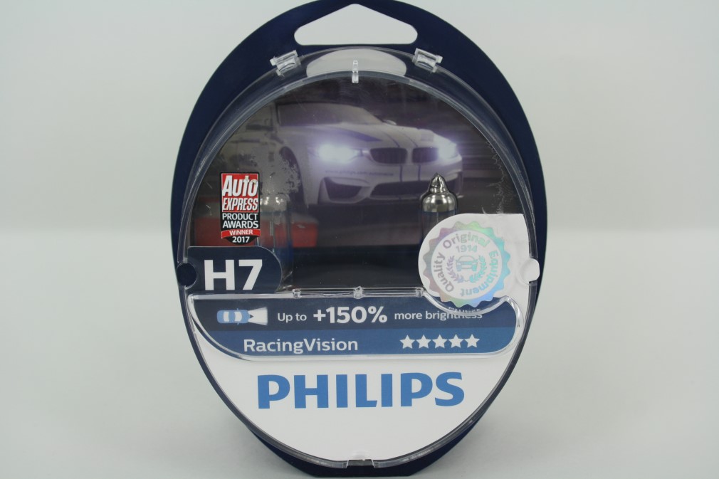 Лампа PHILIPS H7-12-55 +150% RACING VISION 3500К  набор 2шт