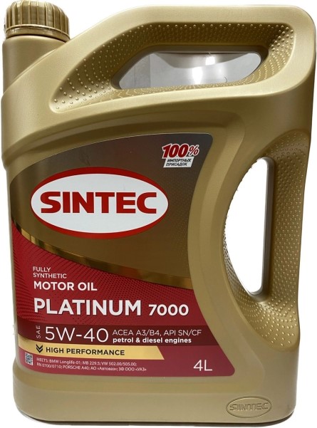 Масло моторное Sintec Platinum 7000 SAE 5w-40 API SN/CF синт.  4л