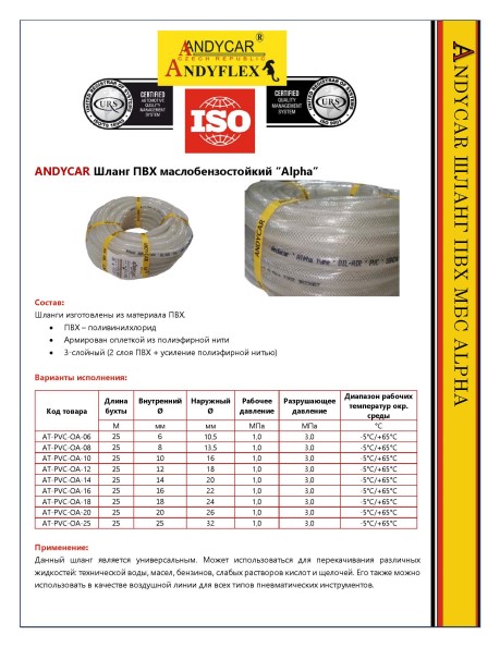 Шланг МБ /8*13.5*1.0/ (маслобензостойкий) Alpha Мороз прозрачный =1 метр=