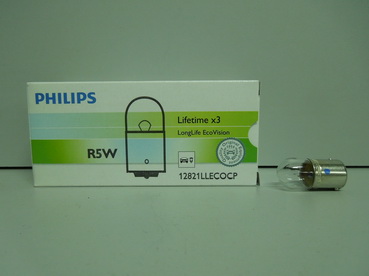 Лампа PHILIPS 12V R5W  LONGLIFE ECO VISION (3-х кратный ресурс) (BA15s)