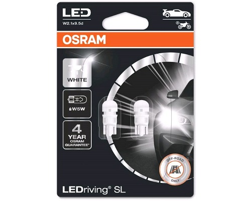 Лампа светодиод. 12V T10 бесцок. 1 диод белая 6000К LEDRIVING (W5W) блистер 2шт (Osram)