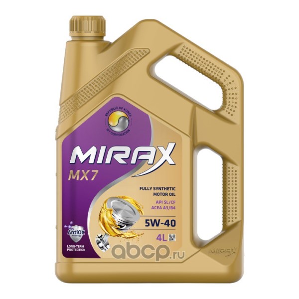 Масло MIRAX MX7 SAE 5W-40 ACEA A3/B4 API SL/CF 4л.  синт