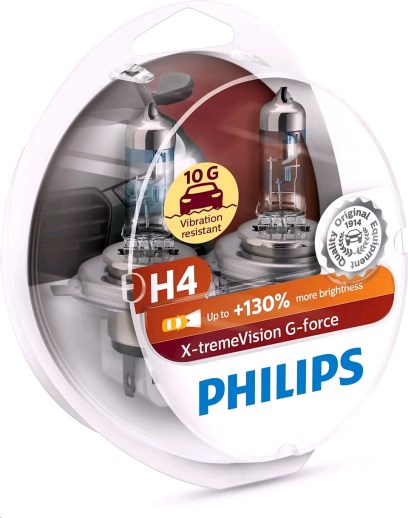 Лампа PHILIPS H4-12-60/55 +130% X-TREME VISION G-FORCE набор 2шт*