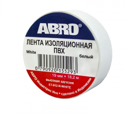 Изолента ПХВ ABRO белая 19мм*18,2м