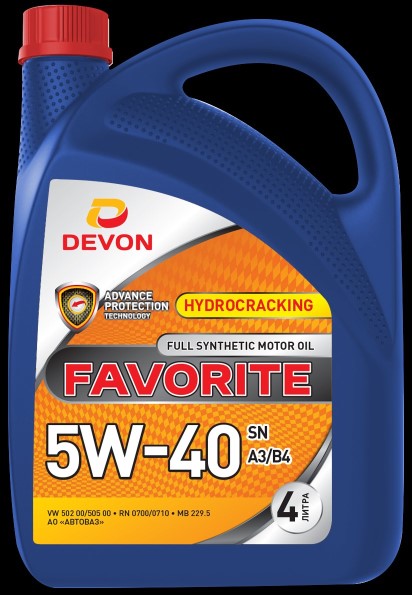 Масло моторное Девон Favorite 5W40 SN A3/B4 (4л.) синт. (бенз., диз.)